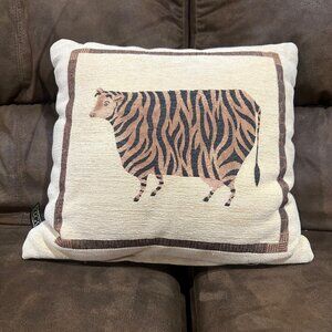 Borgata Whimsical Tribal Cow Zebra Print Throw Pillow Woven MCM Farmhouse Africa